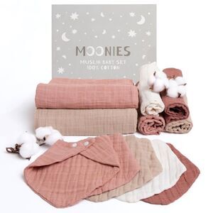 Moonies Muslim Baby Set cotton swaddle blankets burp cloths bandana bibs